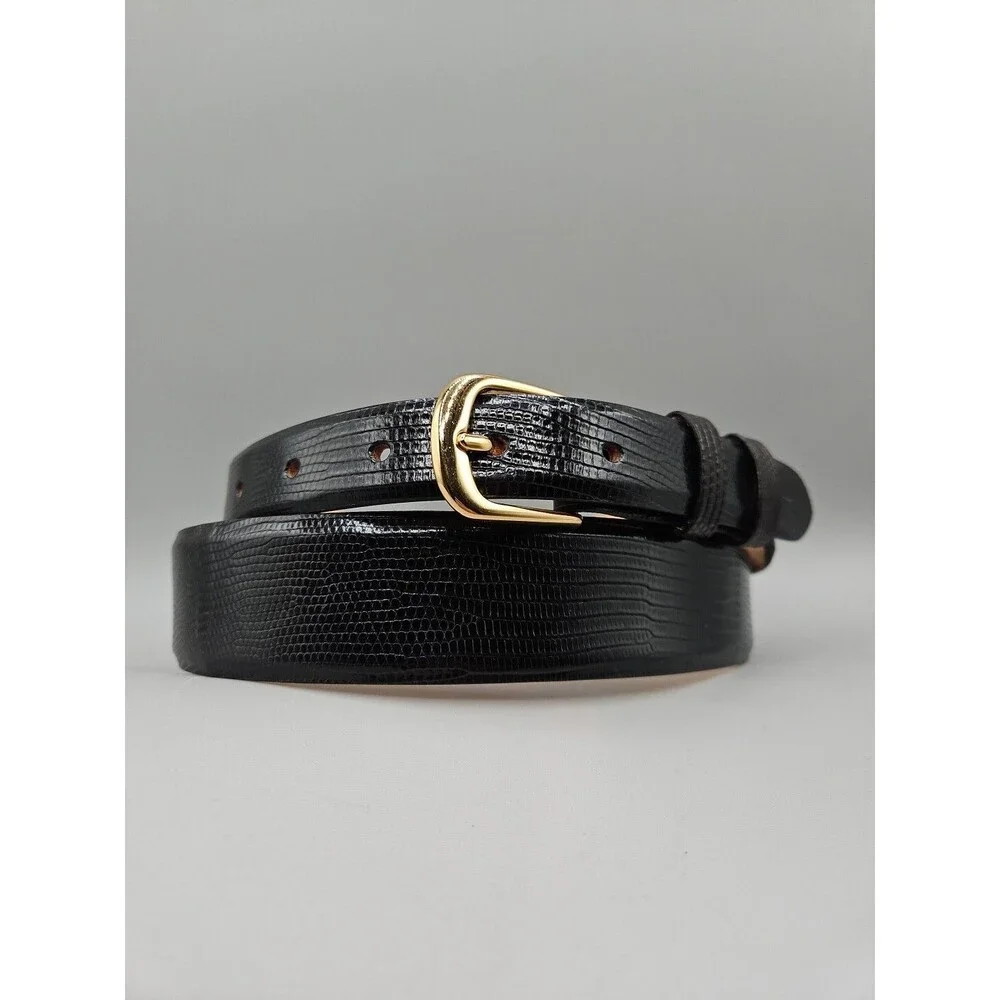 Hand Crafted Java Lizard Leather Belt Size 41 Black Brass USA Made Saddlebags